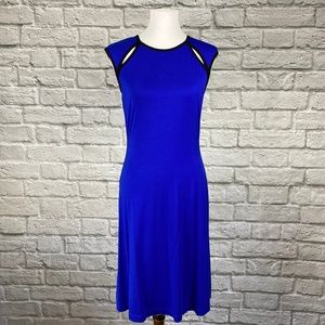 Calvin Klein Cobalt Blue Vegan Leather Trim Dress